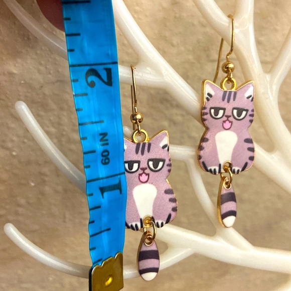 ARTICULATED CAT DANGLING EARRINGS By Alyce Rancour - Picture 2 of 2